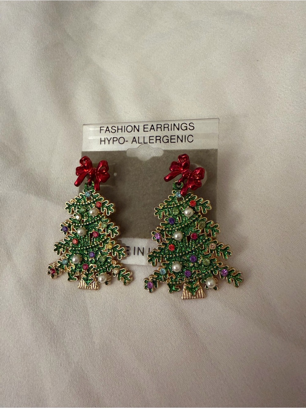 Green, Red and Gold Christmas Tree Drop Earrings